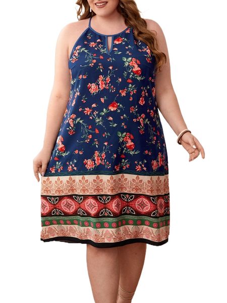 emery rose plus floral print cut out dress y224#, Black