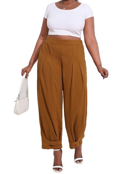 plus solid fold pleated pants i4ui#, Black 
plus solid fold pleated pants i4ui#, Black