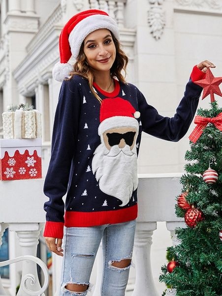 christmas embroidery round neck sweater w7pb#, White;black