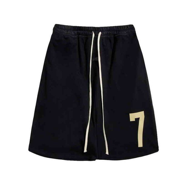 men's shorts spring and summer fog season 7 main line flocking digital 7 drawstring casual shorts, White;black 
men's shorts spring and summer fog season 7 main line flocking digital 7 drawstring casual shorts, White;black