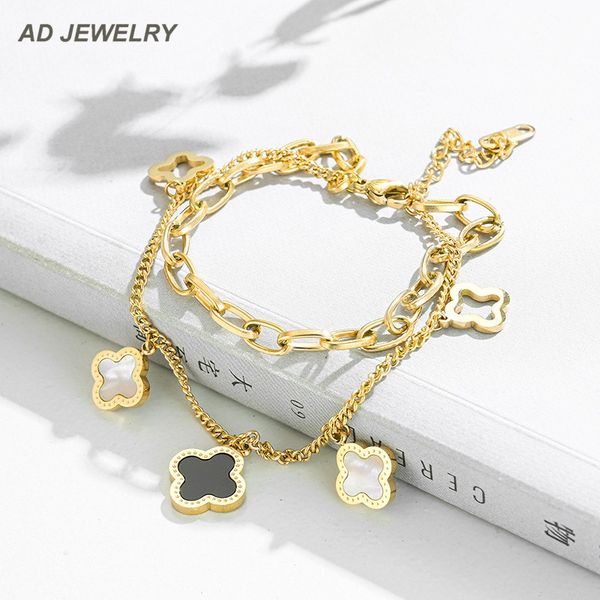pretty double layered openwork stainless steel clover charm bracelet lucky four leaf women jewelry, Golden;silver
pretty double layered openwork stainless steel clover charm bracelet lucky four leaf women jewelry, Golden;silver