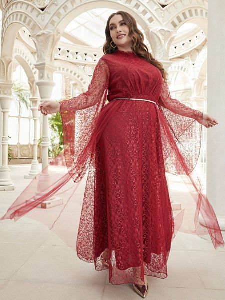 plus flounce sleeve belted mesh prom dress 36sr#, Black
plus flounce sleeve belted mesh prom dress 36sr#, Black