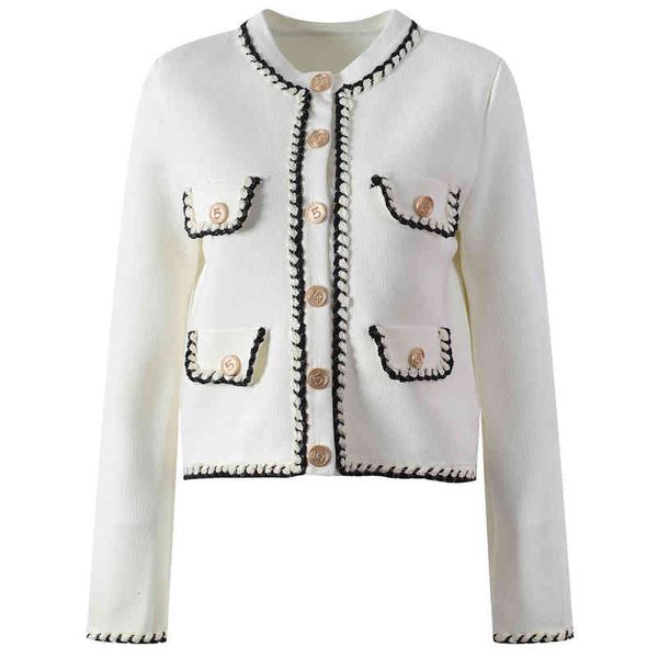 women's knits tees autumn and winter round neck color contrast sweater cardigan jacket temperament elegant loose thin woman 6hr3, White
women's knits tees autumn and winter round neck color contrast sweater cardigan jacket temperament elegant loose thin woman 6hr3, White