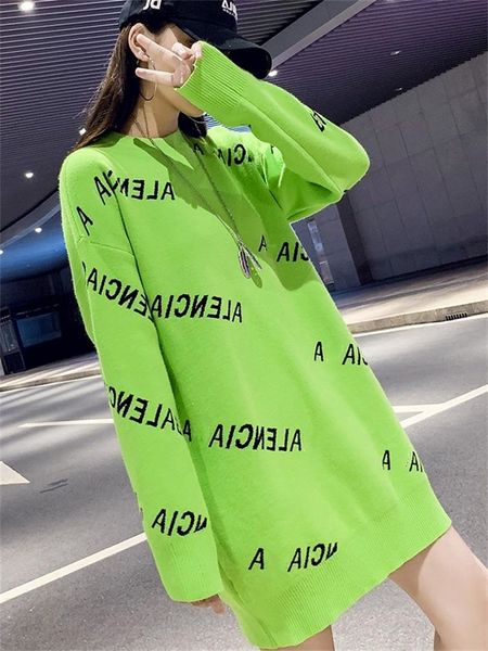 green women letter logo long sleeves loose sweater trendy o-neck sweater ladies bf knit couple pullovers, White;black
green women letter logo long sleeves loose sweater trendy o-neck sweater ladies bf knit couple pullovers, White;black