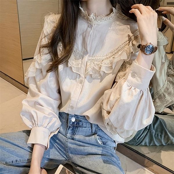 women shirt retro spring puff sleeve sweet lace round collar loose shirt t200502, White
women shirt retro spring puff sleeve sweet lace round collar loose shirt t200502, White
