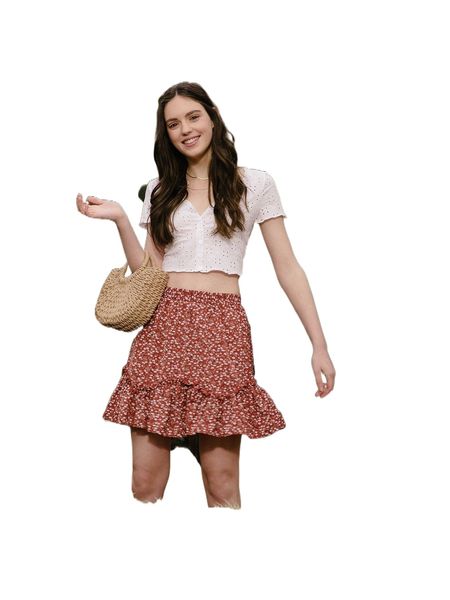 ditsy floral ruffle hem skirt n6ht#, Black