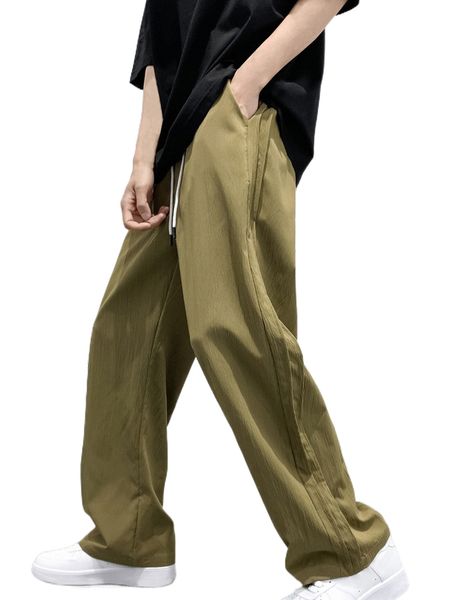 men drawstring waist slant pocket pants q8qr#, Black