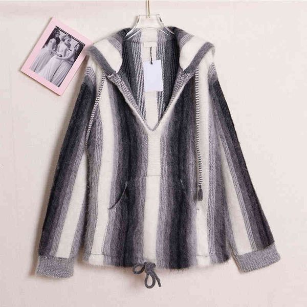 women's knits & tees c family v-neck pullover alpaca hair hooded long sweater lazy wind gray gradually changing color knitted women, White
women's knits & tees c family v-neck pullover alpaca hair hooded long sweater lazy wind gray gradually changing color knitted women, White
