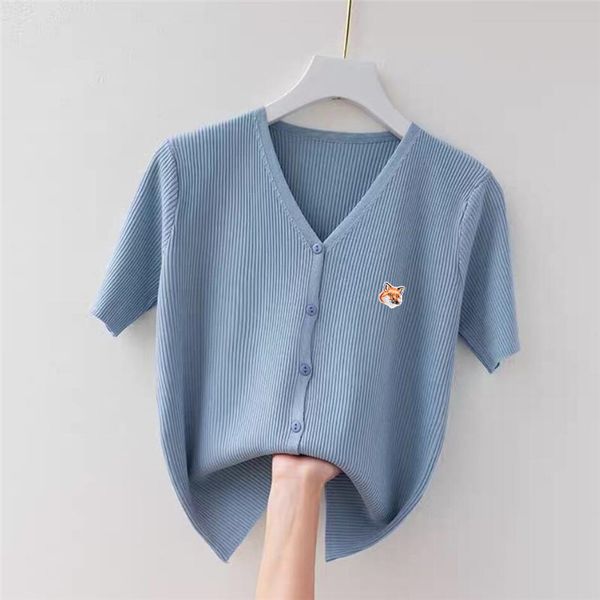 new summer women knitting t shirt luxury maison fox mascot embroidery logo appliqued o-neck t shirt fashion short sleeve, White
new summer women knitting t shirt luxury maison fox mascot embroidery logo appliqued o-neck t shirt fashion short sleeve, White