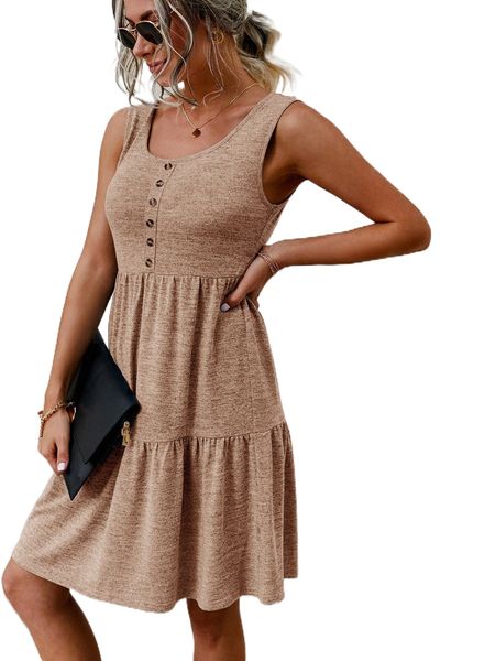 button detail ruffle hem dress f10f#, Black;gray
