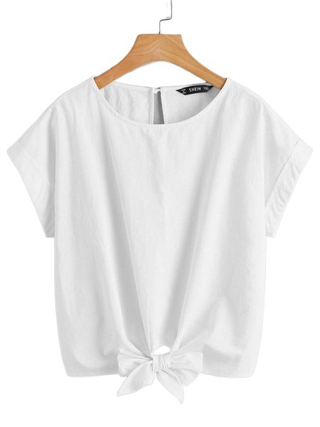 plus tie hem roll up sleeve o03y#, Black