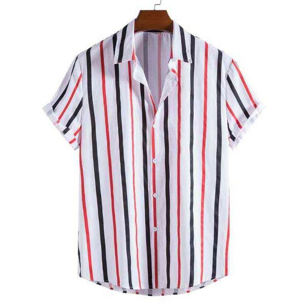 men clothing 2022 summer new men's fashion trend stripe printed short sleeve shirt casual lapel camisas para hombre y220411, White;black
men clothing 2022 summer new men's fashion trend stripe printed short sleeve shirt casual lapel camisas para hombre y220411, White;black