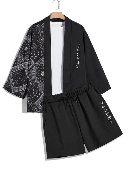 men japanese letter graphic kimono & drawstring waist shorts without tee h7gy#, Gray
men japanese letter graphic kimono & drawstring waist shorts without tee h7gy#, Gray