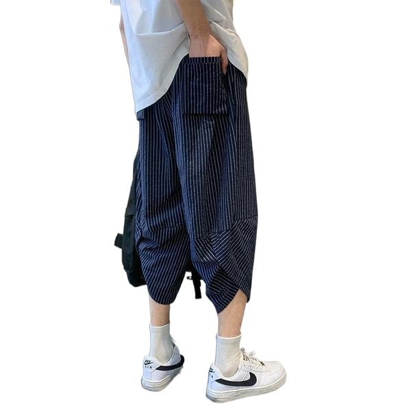 men's pants 2021 fashion men beach wide legs korean style clothing male trousers cotton calf-length bloomers streetwear1 t7d6#, Black