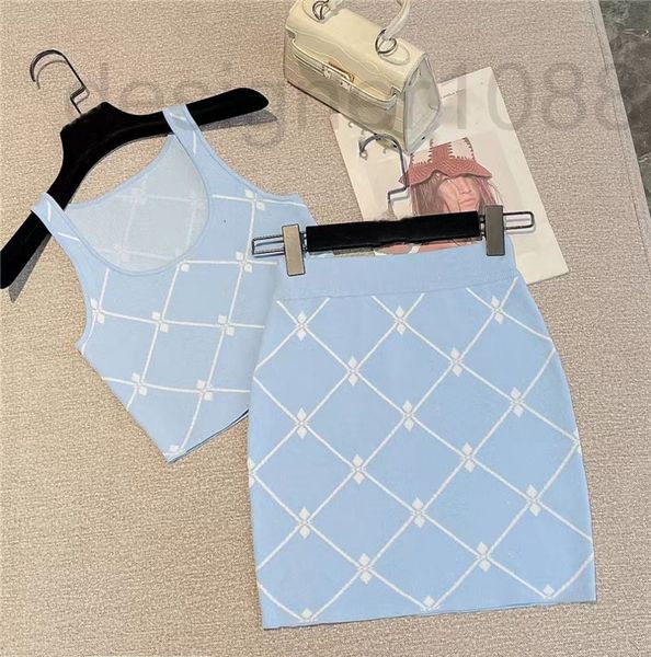 two piece dress designer 2022 women's summer new light blue foreign style diamond check sleeveless knitted vest two-piece high waist an, White
two piece dress designer 2022 women's summer new light blue foreign style diamond check sleeveless knitted vest two-piece high waist an, White