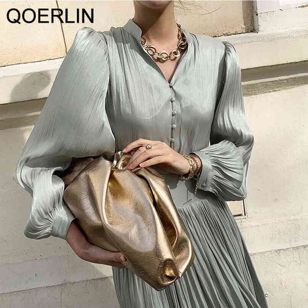 qoerlin elegant spring satin puff sleeve aline dress women vneck high waist button dress solid vintage pleated long dress chic 210412, Black;gray
qoerlin elegant spring satin puff sleeve aline dress women vneck high waist button dress solid vintage pleated long dress chic 210412, Black;gray