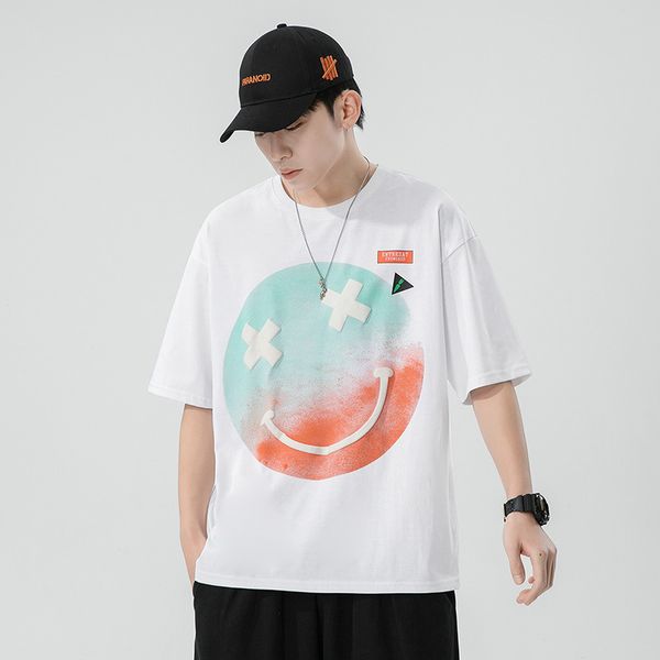 white t shirt for men summer casual loose cotton short sleeve tshirts smiles face print o neck mens clothing harajuku tee, White;black
white t shirt for men summer casual loose cotton short sleeve tshirts smiles face print o neck mens clothing harajuku tee, White;black