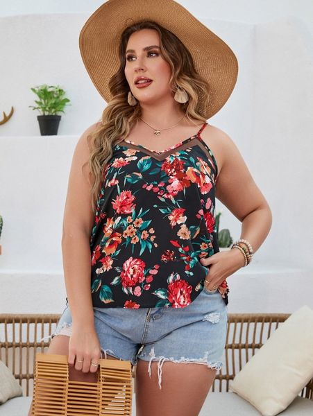 plus tropical print cami q2rl#, Black