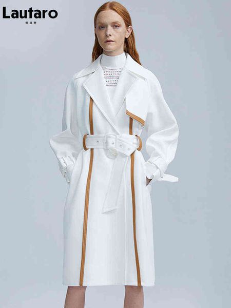 lautaro spring autumn long brown leather patchwork white trench coat for women belt runway luxury designer overcoat fashion 2022 j220727, Black
lautaro spring autumn long brown leather patchwork white trench coat for women belt runway luxury designer overcoat fashion 2022 j220727, Black