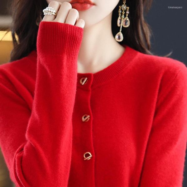 women's knits & tees spring and autumn pure wool ladies round neck solid color knitted cardigan fashion high-end sweater all-match, White
women's knits & tees spring and autumn pure wool ladies round neck solid color knitted cardigan fashion high-end sweater all-match, White