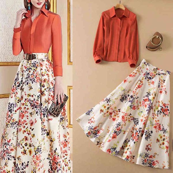 women's two piece pants early spring women's suit satin shirt floral print large swing skirt two-piece set, White
women's two piece pants early spring women's suit satin shirt floral print large swing skirt two-piece set, White