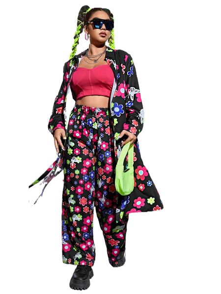 plus floral print button front shirt & pants g5xe#, Black
plus floral print button front shirt & pants g5xe#, Black