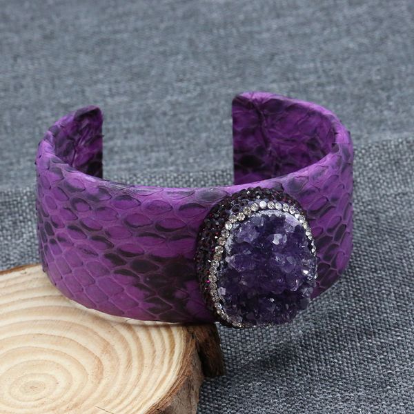 natural purple amethyst druzy quartz cz crystal pave leather bangle bracelet handmade for lady, Black
natural purple amethyst druzy quartz cz crystal pave leather bangle bracelet handmade for lady, Black