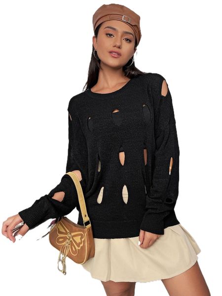 cut out drop shoulder sweater 257f#, White;black