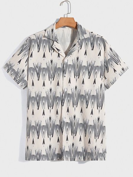 romwe guys geo print lapel neck shirt p5ko#, White;black