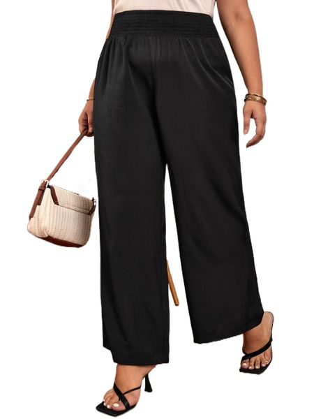 plus shirred waist wide leg pants e5hf#, Black
plus shirred waist wide leg pants e5hf#, Black