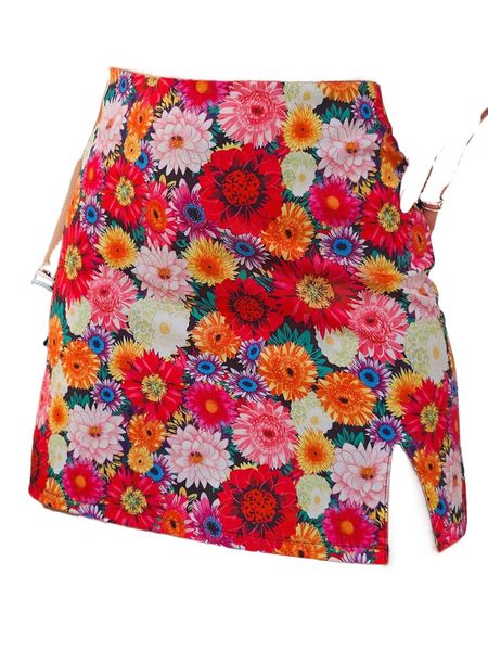 allover floral print split hem skirt c5by#, Black 
allover floral print split hem skirt c5by#, Black