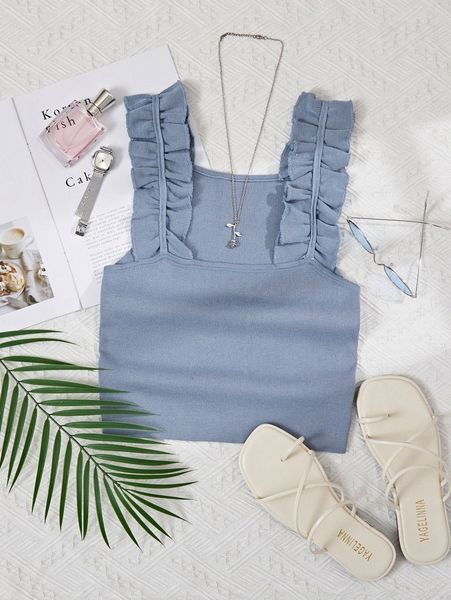 frill rib-knit crop 52xs#, White;black