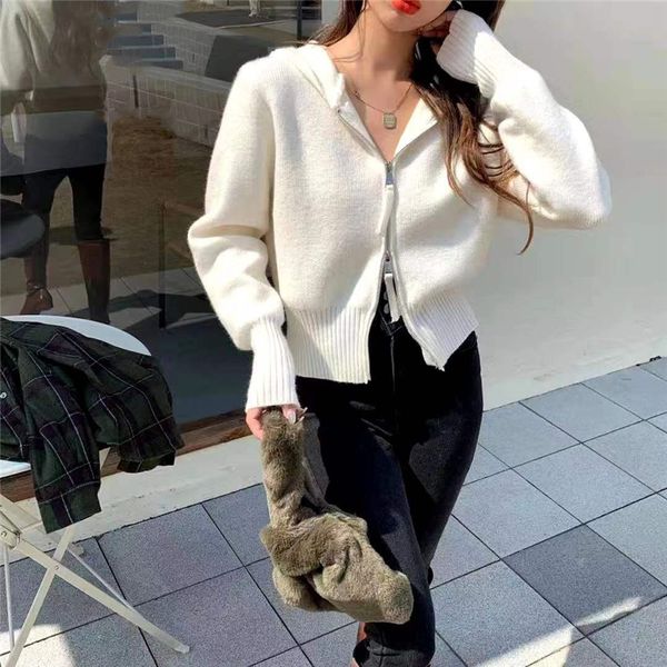 winter spring women's sweaters short cardigans zipper hooded thicken knitted wild korean lady top, White;black
winter spring women's sweaters short cardigans zipper hooded thicken knitted wild korean lady top, White;black
