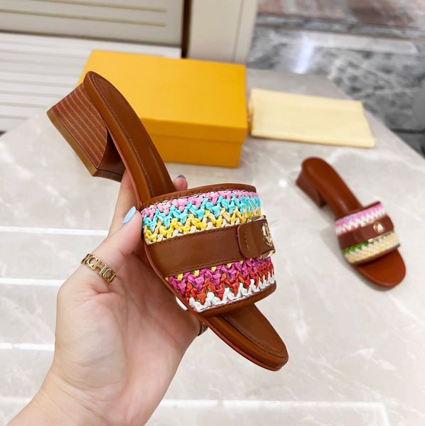 classic slippers party fashion leather women sandals designer heels 4.5cm lady thick heel woman shoes large size eu35-42, Black