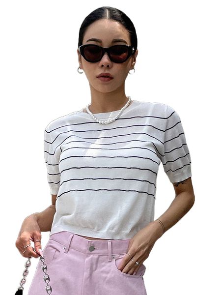 dazy striped puff sleeve knit d9vt#, White;black