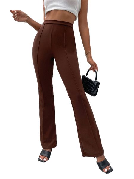 seam detail flare leg pants f6ka#, Black;white