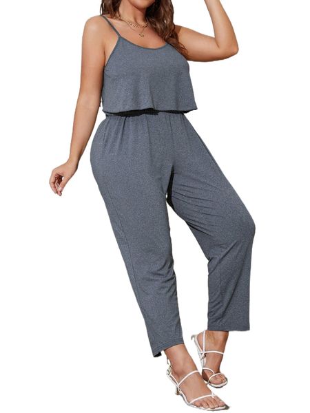 plus backless cami & elastic waist pants v8iw#, Black