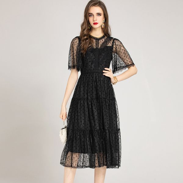women's runway dresses o neck short sleeves embroidery tiered elegant fashion casual midi dress vestidos, Black
women's runway dresses o neck short sleeves embroidery tiered elegant fashion casual midi dress vestidos, Black