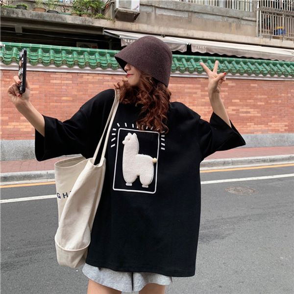 cartoon alpaca animal printed casual loose oversize korean style 2020 summer short sleeve women female t-shirts 0629, White
cartoon alpaca animal printed casual loose oversize korean style 2020 summer short sleeve women female t-shirts 0629, White