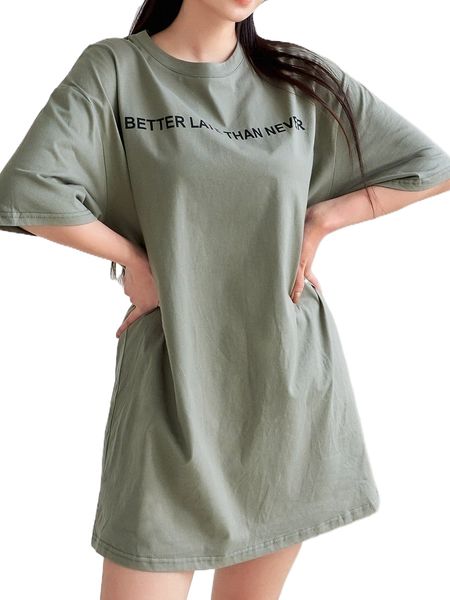 dazy slogan graphic drop shoulder tee dress s8d8#, Black;gray