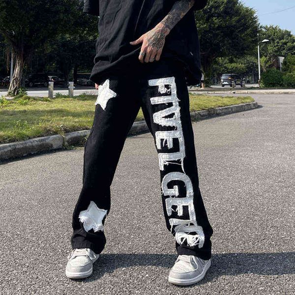 ripped satrs and letter embroidery retro mens jeans pants casual straight harajuku patchwork color block loose denim trousers t220803, Blue
ripped satrs and letter embroidery retro mens jeans pants casual straight harajuku patchwork color block loose denim trousers t220803, Blue