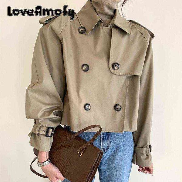 women's trench coats chic women retro double-breasted turn donw collar coat female winter commuting loose and slim short 2021 t220811, Tan;black
women's trench coats chic women retro double-breasted turn donw collar coat female winter commuting loose and slim short 2021 t220811, Tan;black