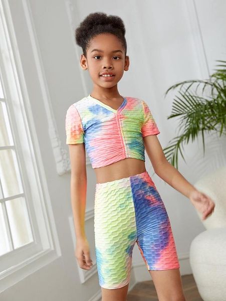 sheen girls tie dye ruffle honeycomb texture t-shirt and motorcycle shorts set she, White
sheen girls tie dye ruffle honeycomb texture t-shirt and motorcycle shorts set she, White