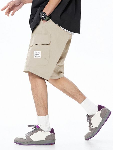 men letter patched flap pocket shorts d4z3#, White;black