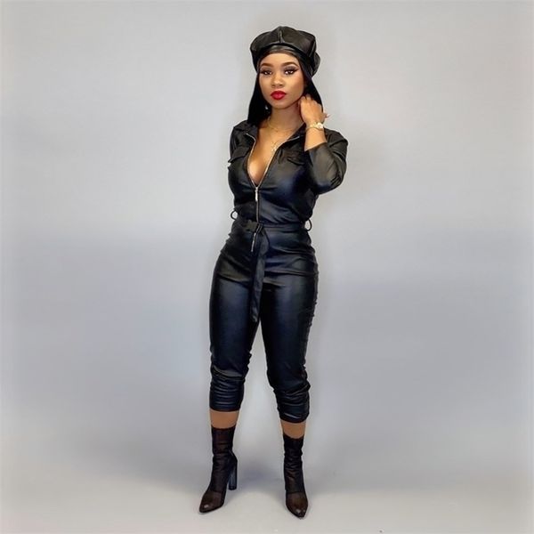 wjustforu fashion leather jumpsuit for women turn long sleeve black pu leather jumpsuit bodycon pocket bandage party jumpsuit y200422, Black;white
wjustforu fashion leather jumpsuit for women turn long sleeve black pu leather jumpsuit bodycon pocket bandage party jumpsuit y200422, Black;white