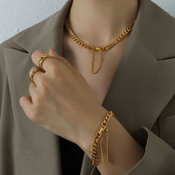 pendant necklaces 316l stainless steel fashion upscale jewelry punk tassel charms thick chain choker & pendants bracelets for women, Silver
pendant necklaces 316l stainless steel fashion upscale jewelry punk tassel charms thick chain choker & pendants bracelets for women, Silver