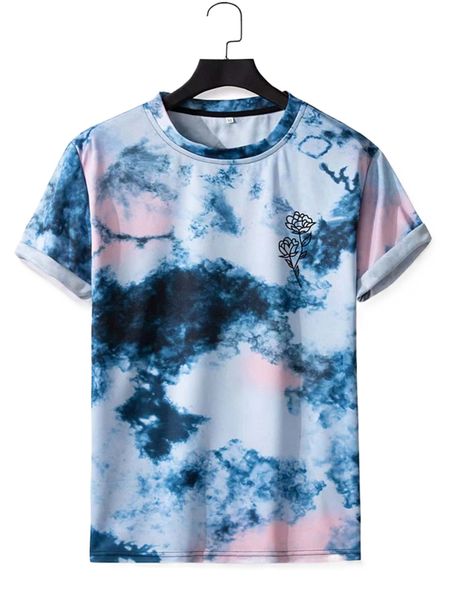 men rose print tie dye tee a3lk#, White;black