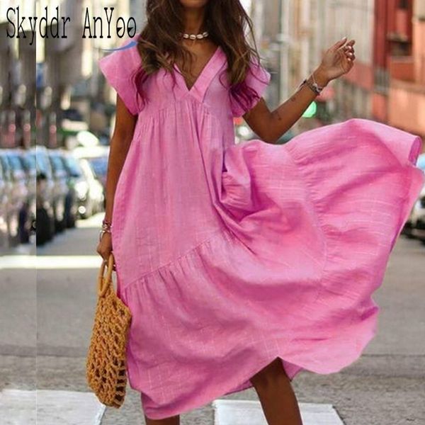 summer vintage plus size 3xl women long dress short sleeve vneck casual party dresses solid elegant cotton dress vestidos y200805, Black;pink
summer vintage plus size 3xl women long dress short sleeve vneck casual party dresses solid elegant cotton dress vestidos y200805, Black;pink