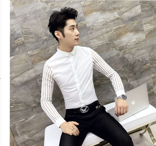 2022 spring autumn new men lace perspective shirt party prom hollow long sleeve tuxedo shirt trend slim nightclub casual social shirts, White;black
2022 spring autumn new men lace perspective shirt party prom hollow long sleeve tuxedo shirt trend slim nightclub casual social shirts, White;black
