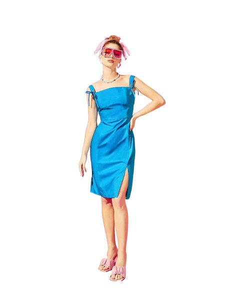 x nini grommet knotted split hem cami dress u6e2#, Black;gray 
x nini grommet knotted split hem cami dress u6e2#, Black;gray